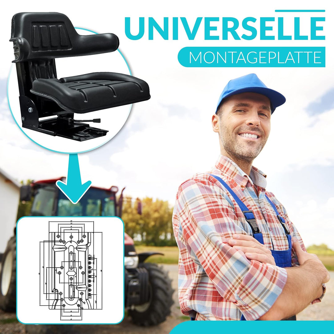 Schleppersitz Traktorsitz Universalsitz Trecker Sitz Oldtimer gefedert KS 44/2V PVC Schwarz neigungs