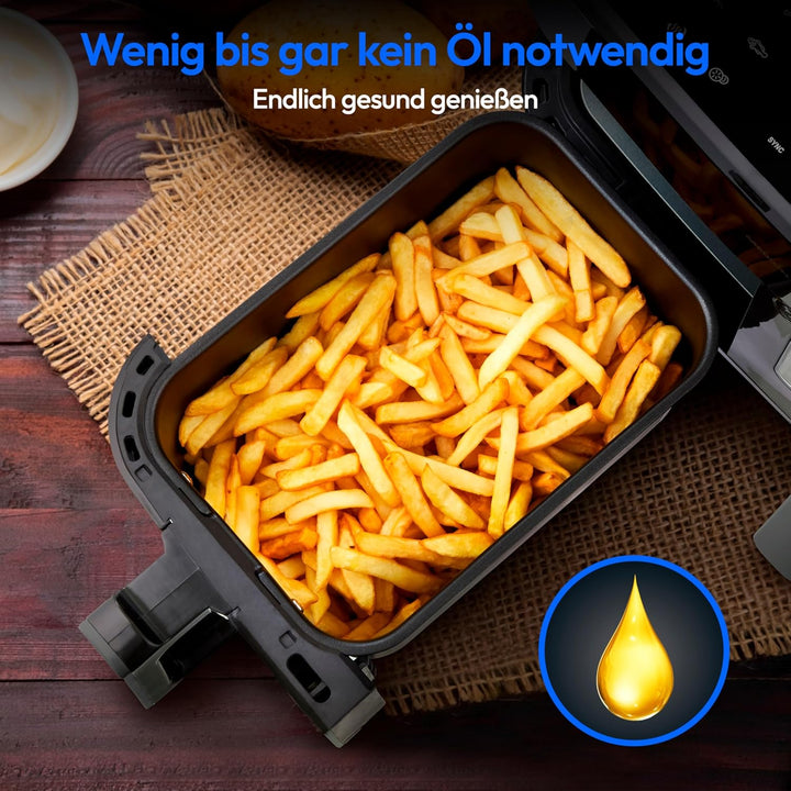 MEDION P20 XXL Heissluftfritteuse mit 2 Kammern (8,7 Liter, Airfryer, 2.600 Watt, Doppelkammer, 10 A