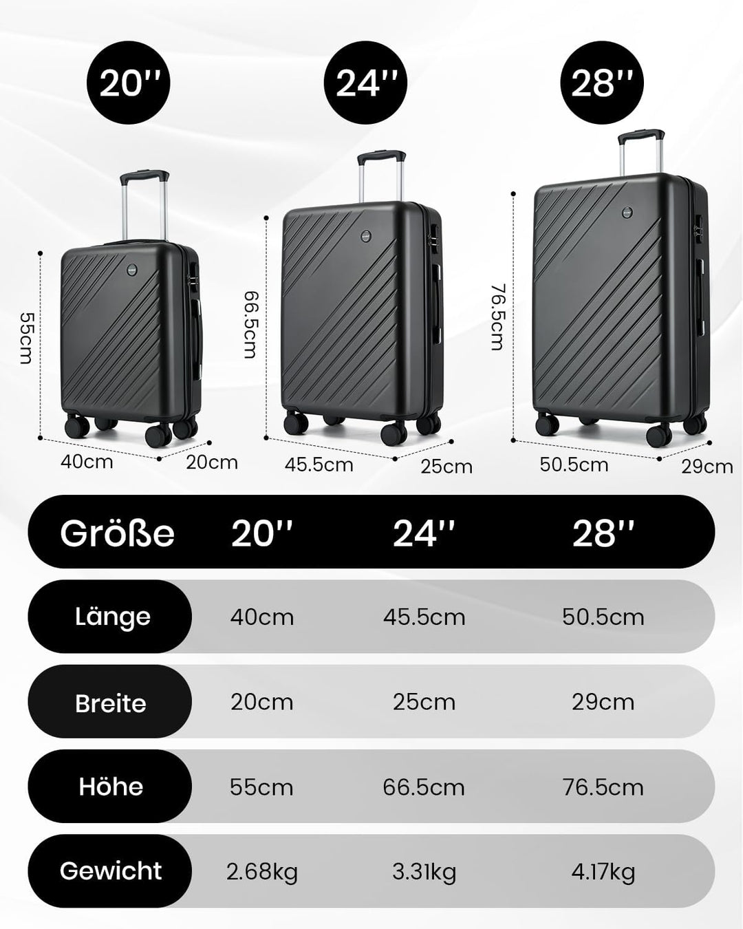 KONO Grosser Koffer 76.5x50.5x29cm, 94L Hartschalenkoffer mit 4 Rollen, Koffer Trolleys für Familien