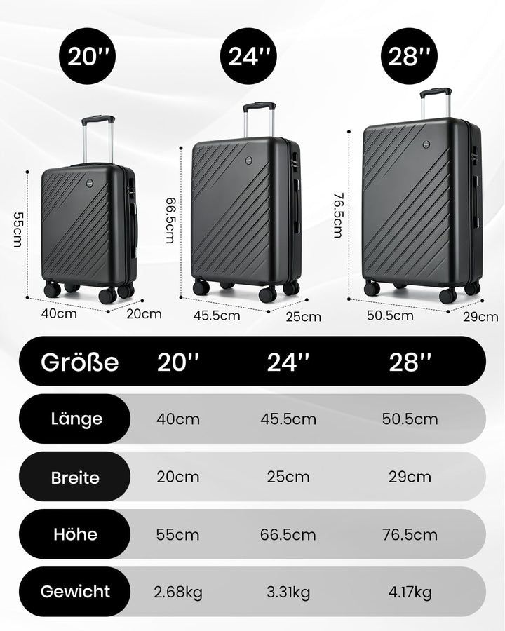 KONO Grosser Koffer 76.5x50.5x29cm, 94L Hartschalenkoffer mit 4 Rollen, Koffer Trolleys für Familien