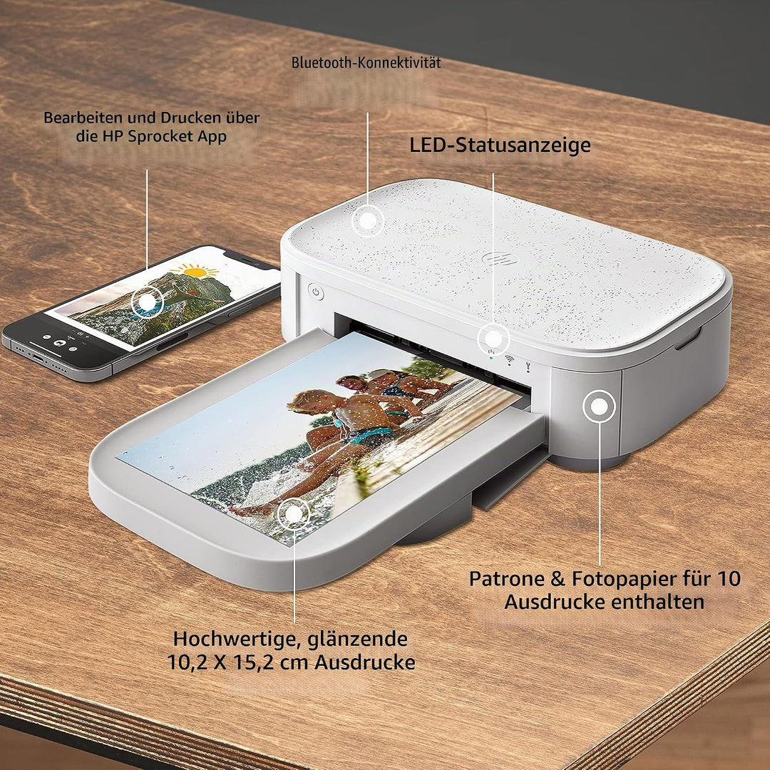 HP Sprocket Studio Plus WLAN-Drucker – Druckt 4x6-Zoll-Fotos drahtlos von Ihrem iOS- und Android-Ger