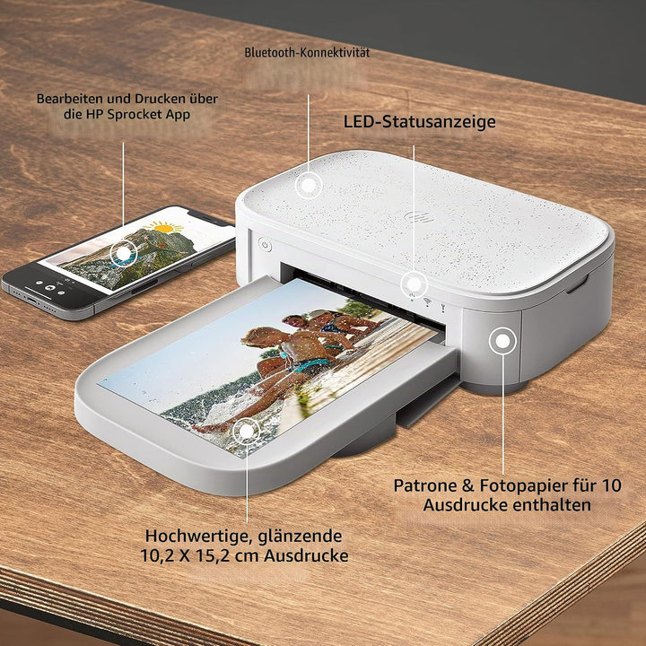 HP Sprocket Studio Plus WLAN-Drucker – Druckt 4x6-Zoll-Fotos drahtlos von Ihrem iOS- und Android-Ger