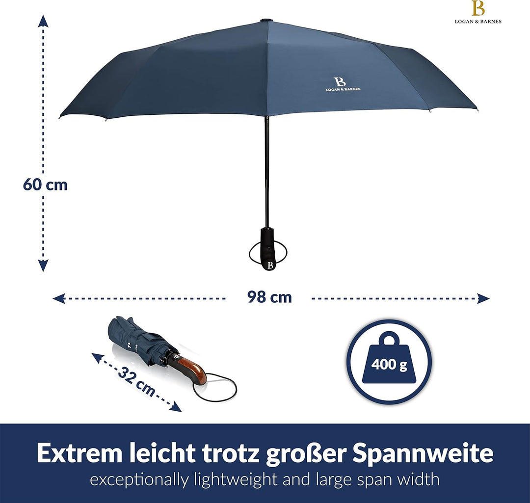 LOGAN & BARNES Regenschirm sturmfest bis 140 km/h - Taschenschirm mit zertifizierter Teflon-Beschich
