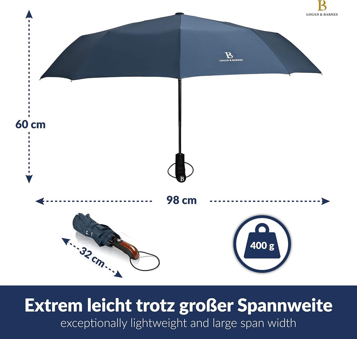LOGAN & BARNES Regenschirm sturmfest bis 140 km/h - Taschenschirm mit zertifizierter Teflon-Beschich