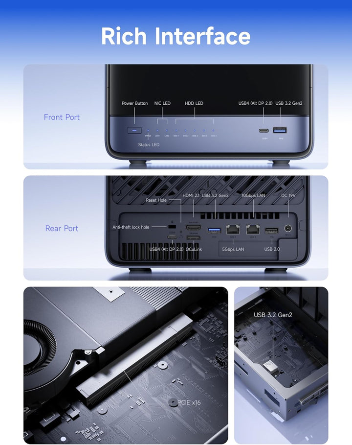 MINISFORUM N5 5-Bay Desktop NAS, Diskstation AMD Ryzen 7 255, DDR5 RAM,1 * 10GbE, 1 * 5GbE,1*M.2 NVM