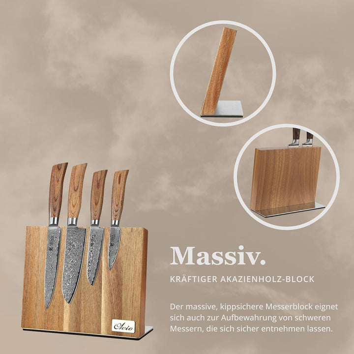 Wakoli EDIB Pro 4er Damastmesser-Set mit Messerblock mit 8-17cm Klingen gefertigt aus 67 Lagen echte