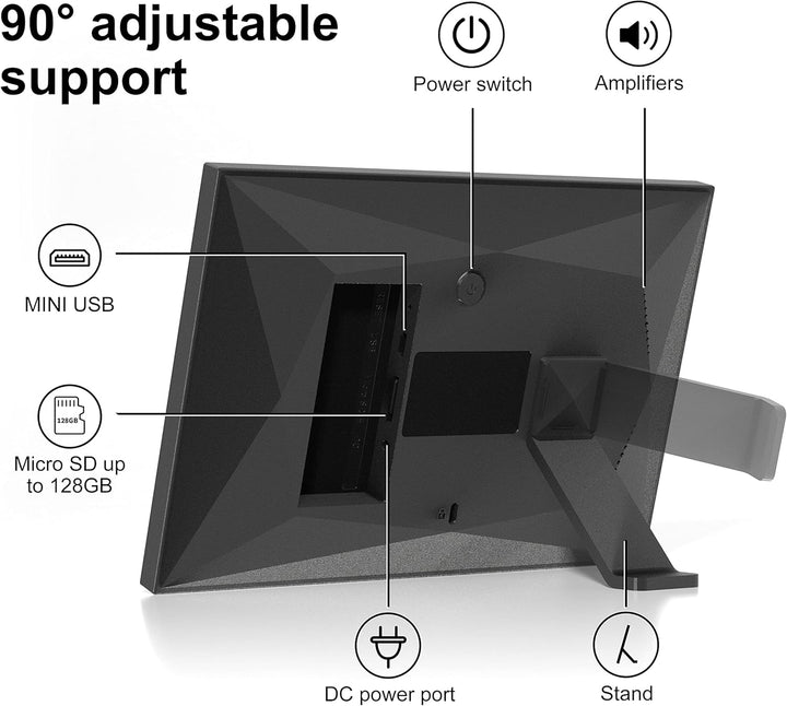Digitaler Bilderrahmen WLAN 10.1 Zoll Touchscreen Elektronischer Bilderrahmen mit 16GB Speicher, Aut