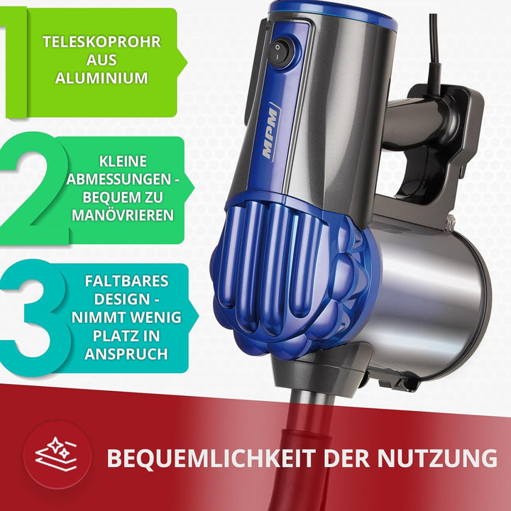 MPM - MOD-34-2in1 Stiel-Staubsauger - mit 7 m langem Kabel - Vertikal und Hand - mit Abnehmbarem Sta