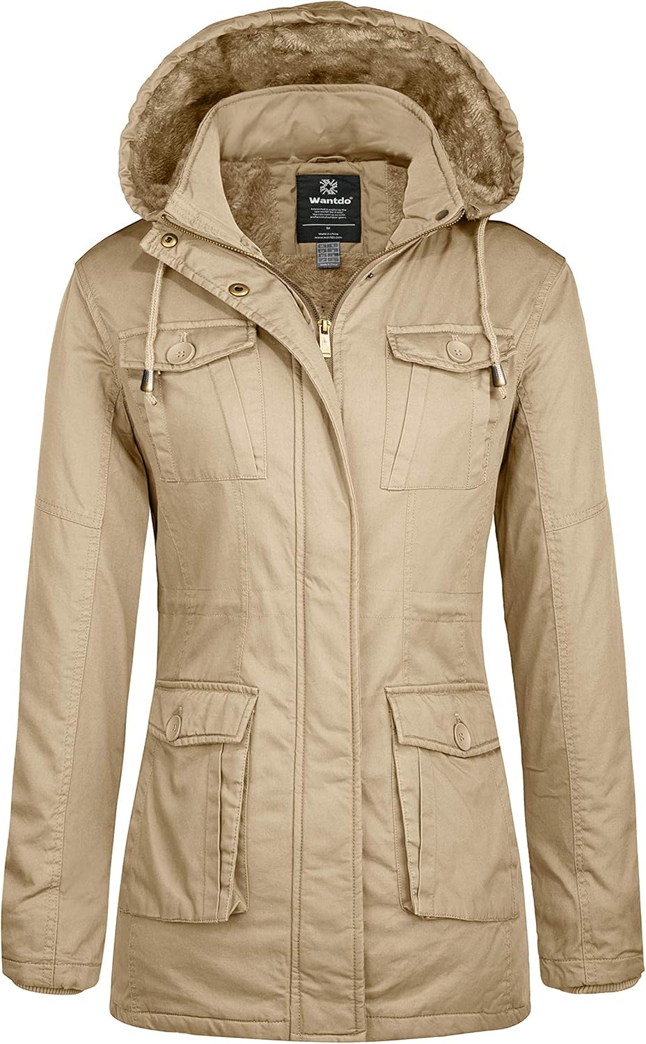 Wantdo Damen Klassische Baumwoll Jacke Warmer Fleece Mantel Winter Outdoor Parka Jacke Mittellanger