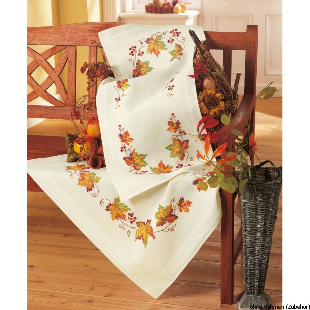 Vervaco Herbst Stickpackung/Tischdecke im vorgedruckten/vorgezeichneten Kreuzstich, Baumwolle, Mehrf