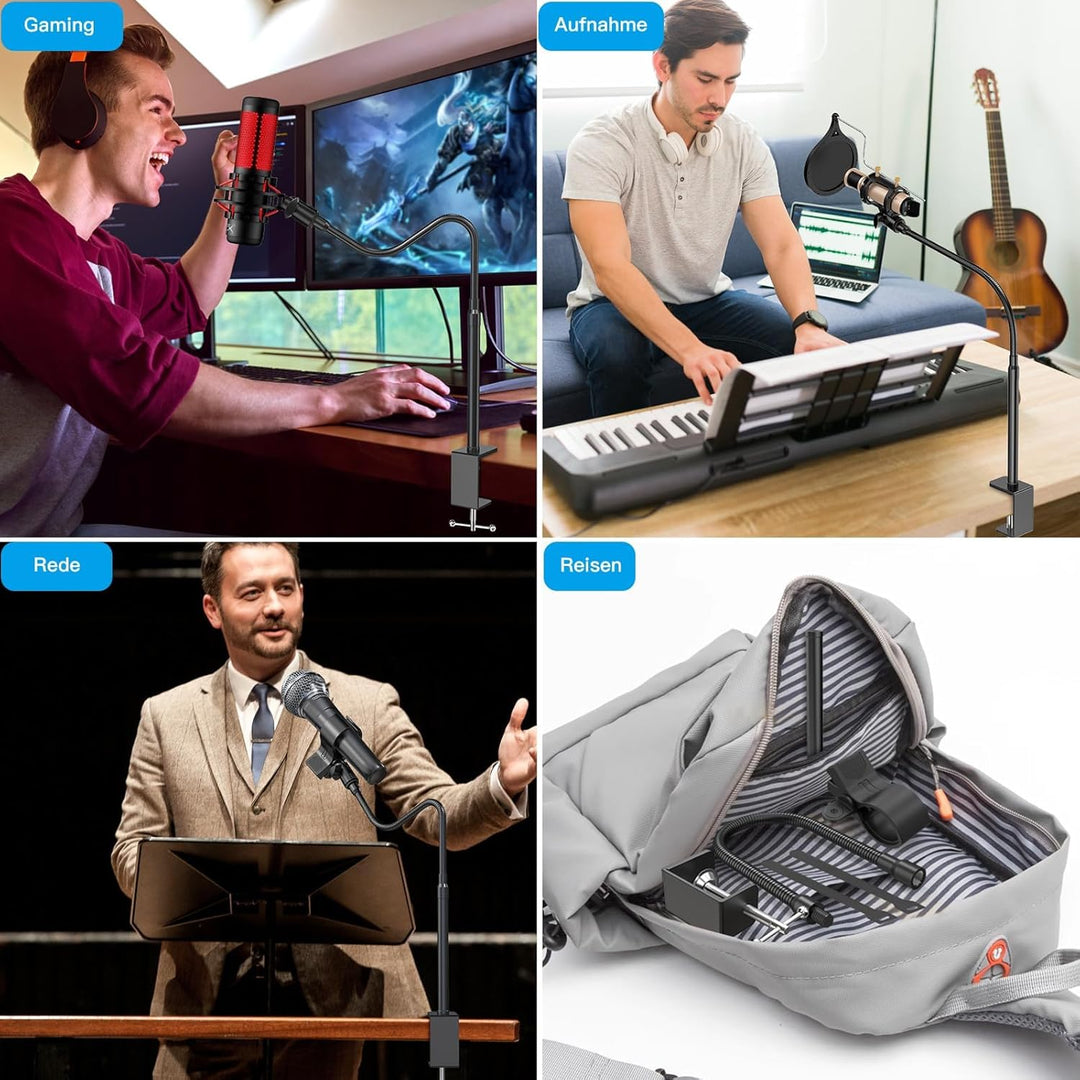 ZealSound Mikrofonarm Schwanenhals 19 Zoll, kompakter Mikrofon Ständer mit 3/8 auf 5/8 Zoll Adapter,