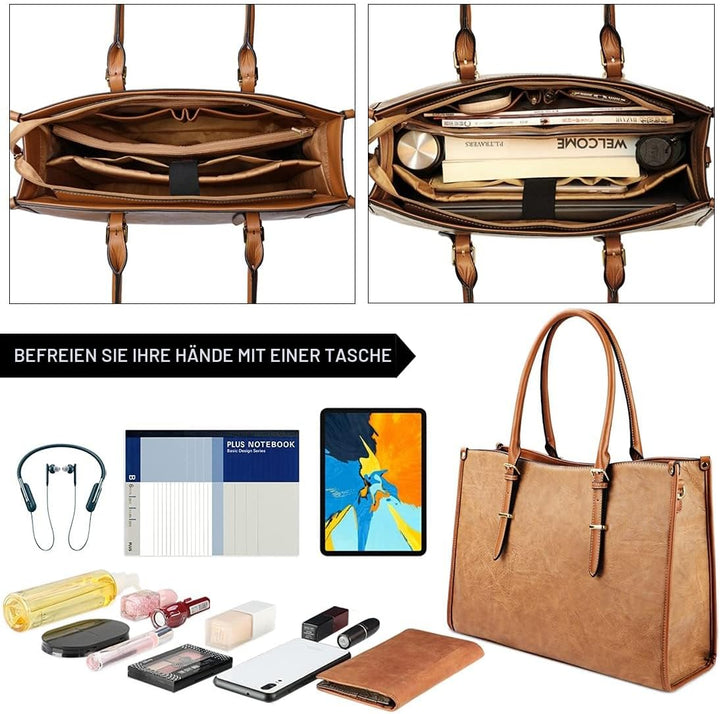 NUBILY Handtasche Damen Shopper Damen Gross Umhängetasche Laptoptasche 15.6 Zoll PU Leder Aktentasch