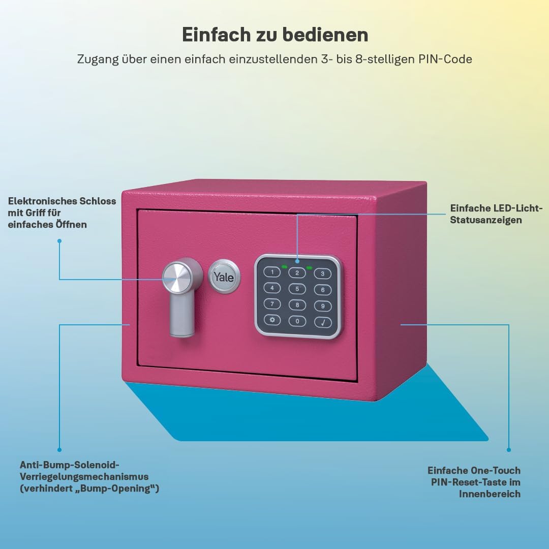 Yale Elektronischer Tresor - YSV/170/DB2/P - Mini - Rosa - Standardsicherheit Mini - Neu Rosa, Mini