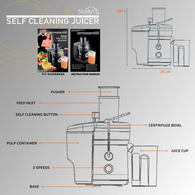 STARLYF Leistungsstarke Saftpresse, 600 W, 2 Geschwindigkeiten, BPA-frei, für die Küche, Explulsa Fr