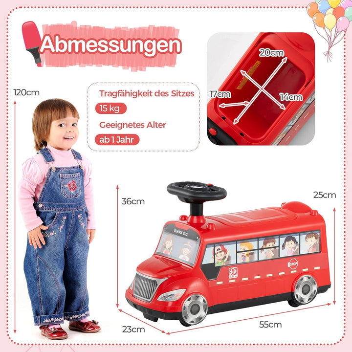 COSTWAY Rutschauto, Rutscherfahrzeug mit Musik & Stauraum & Kippschutz, Rutscher Auto Aufsitzbus für