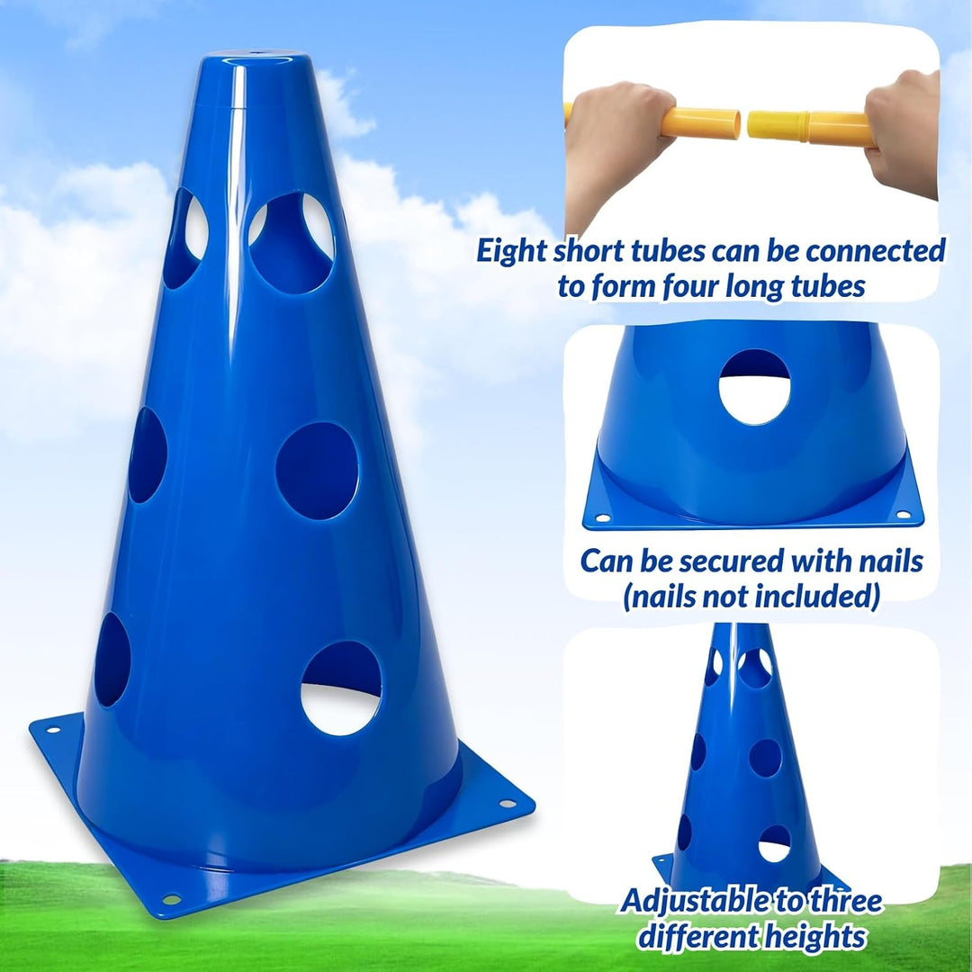 8er Agility Set für Hunde, 8 Kegel + 4 Stangen Steckhürdenset | Einstellbare Trainingshürden 24cm Hö