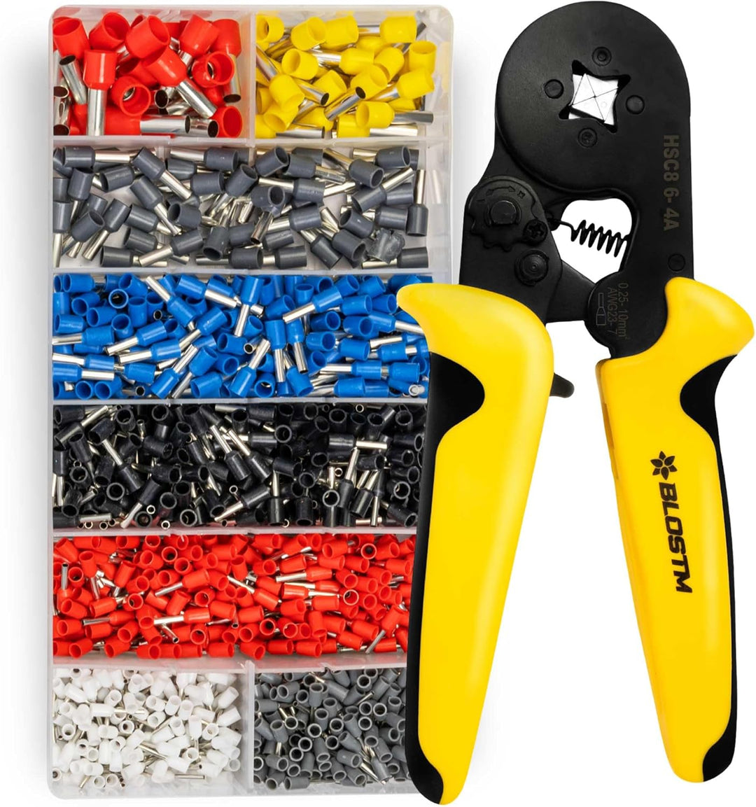 BLOSTM Crimpzangen Aderendhülsen Set Reichweite Einstellbare Ratsche Aderendhülsenzange 0.25-10mm²/a