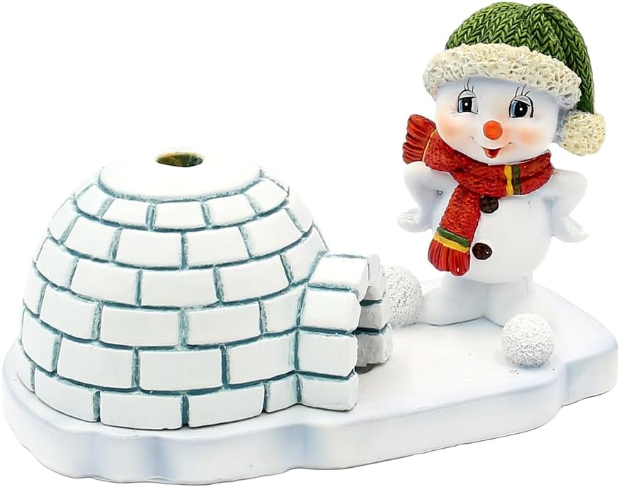 Keramik Schneemann - Deko, Winterkind, Schneemann, Räuchermännchen, Rauchfigur, Schneekind mit grüne