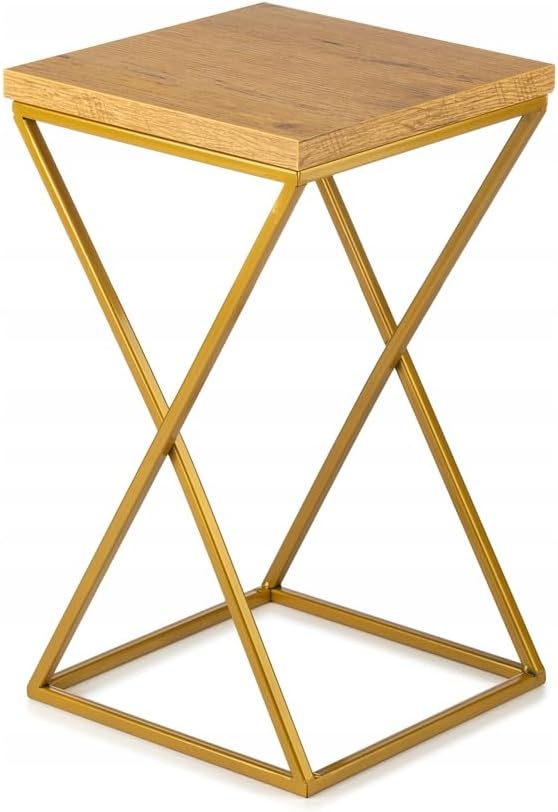 Pflanzenständer Metall 40 cm Hoch - Stabiler und Fester Blumenhocker mit Eiche Optik MDF-Platte auf