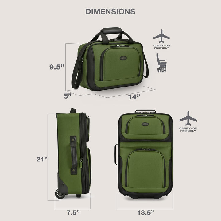 U.S. Traveler Rio Rugged Fabric Erweiterbares Handgepäck-Set 2 Wheel Grün, 2 Wheel Grün