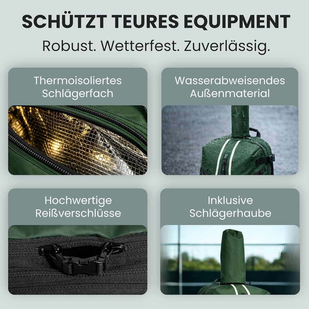 Otaro Tennisrucksack mit Schuhfach (Für 2 Tennisschläger) Inkl. Separierten Schuhfach & Schlägerschu