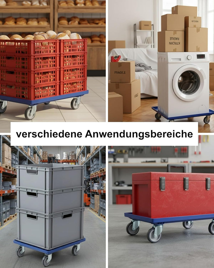 Transportroller Kunststoff 60x40 cm mit 4 Leichtlauf-Lenkrollen (Blau), Blau