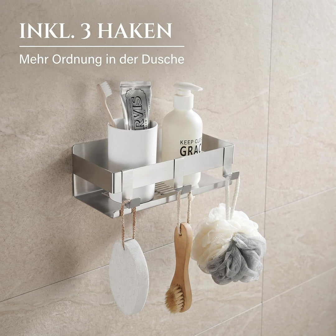 DEKAZIA® Duschablage ohne Bohren - Edelstahl Duschregal mit Shampoo Halterung für Dusche, Aufbewahru