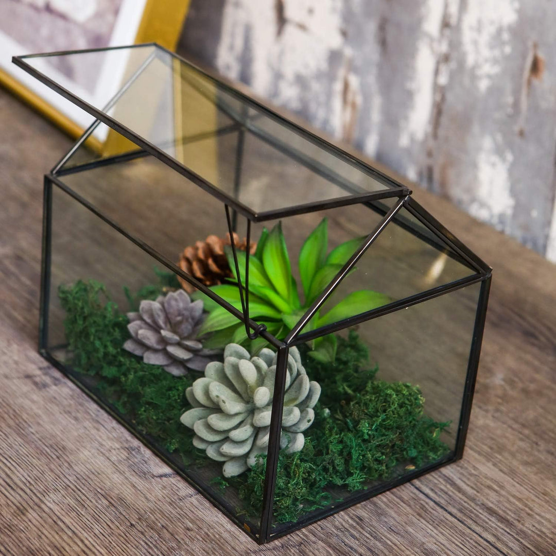 WONSUN Hausform, geschlossenes Glas, geometrisches Terrarium, Tischplatte, Sukkulenten-Haus, Garten,