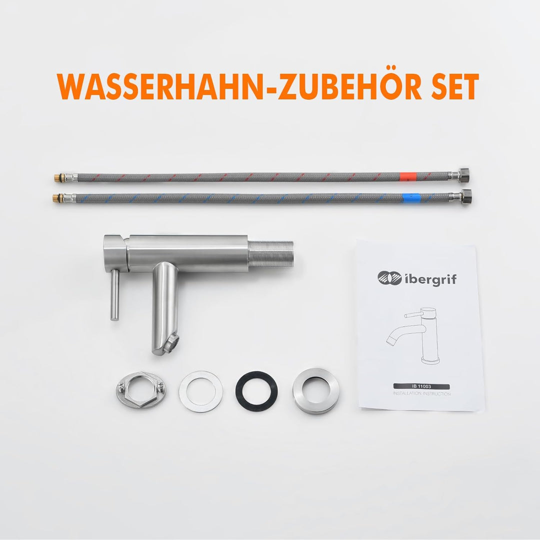 Ibergrif M11103, Wasserhahn Bad Edelstahl- Mischbatterie, Waschtischarmatur Infache Montage, Armatur