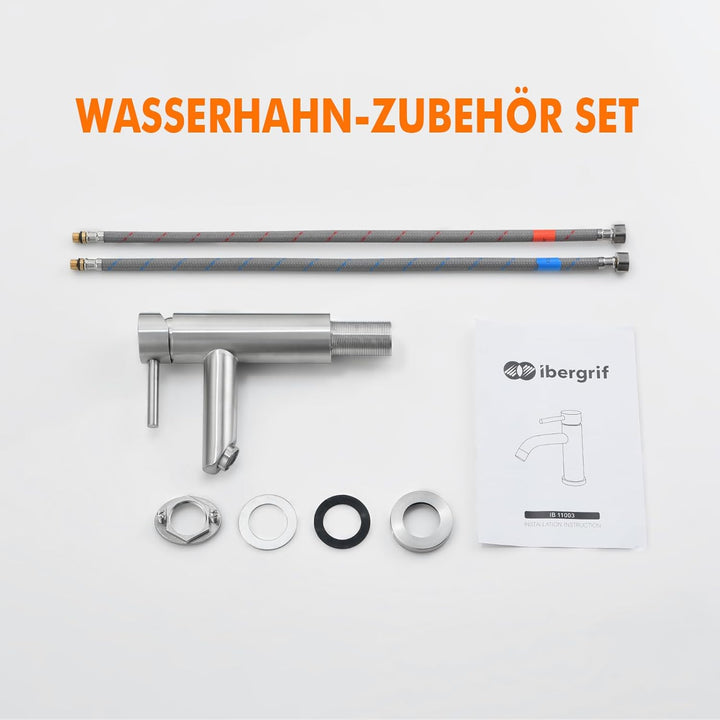 Ibergrif M11103, Wasserhahn Bad Edelstahl- Mischbatterie, Waschtischarmatur Infache Montage, Armatur