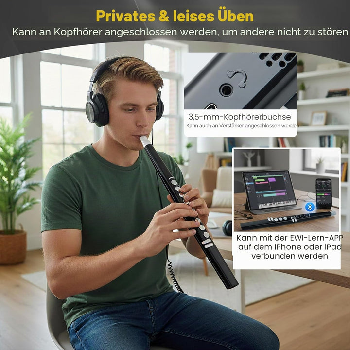 KOMFOTTEU Digitales Blasinstrument MIDI Bluetooth USB mit 13 Tönen, 2 Finger (Saxophon/Flute), tragb
