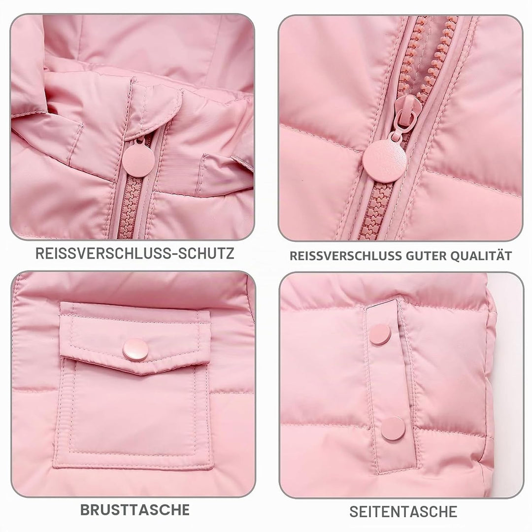 JiAmy Kinder Schneeanzug Daunenjacke mit Kaputze + Schneelatzhose, Winter Bekleidungsset Mädchen Win