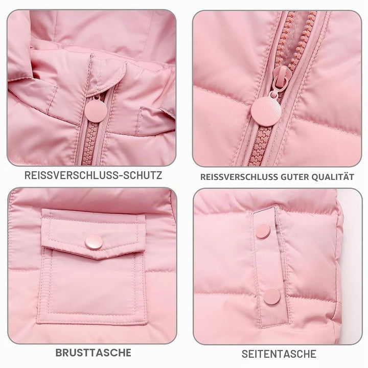 JiAmy Kinder Schneeanzug Daunenjacke mit Kaputze + Schneelatzhose, Winter Bekleidungsset Mädchen Win