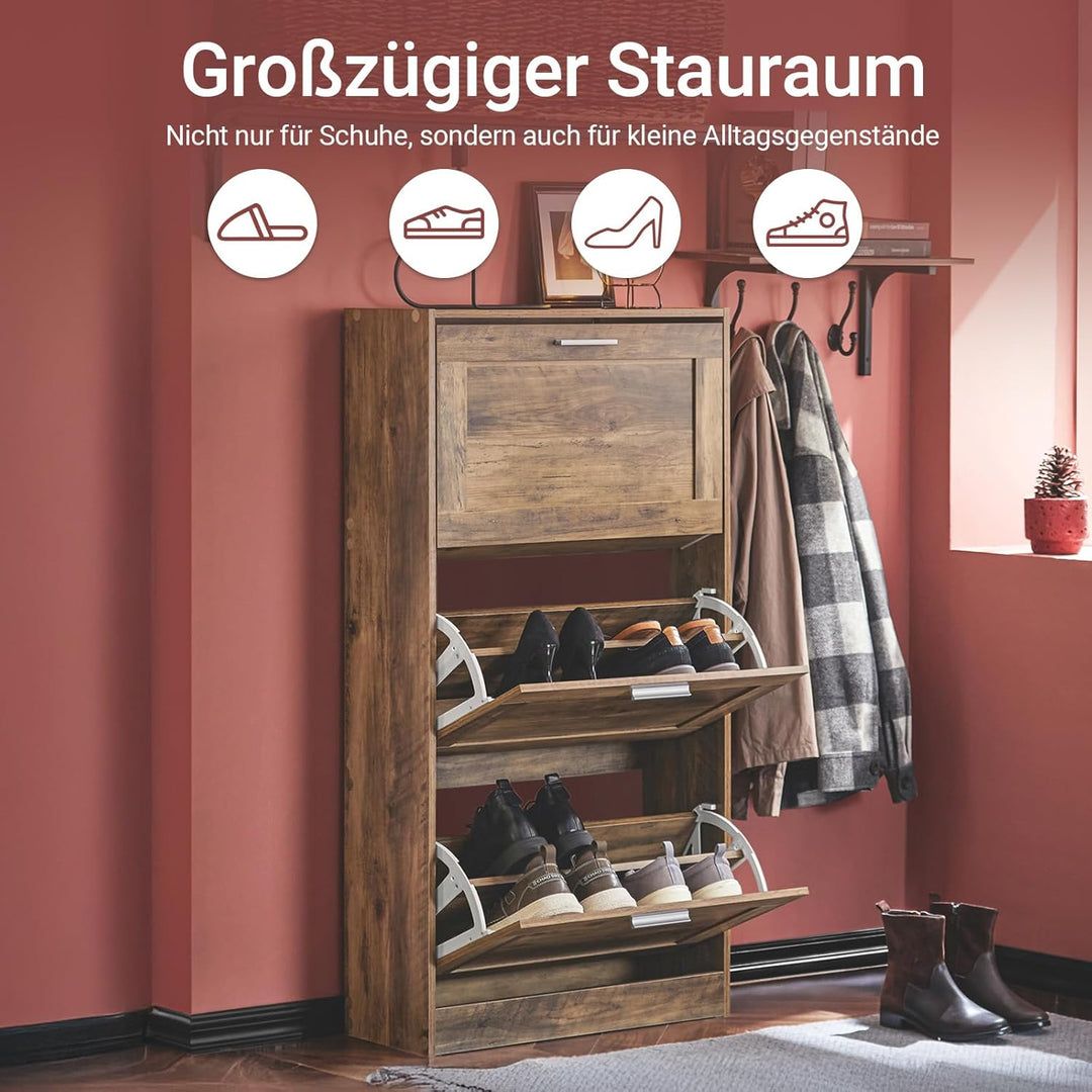SoBuy Schuhschrank schmal Schuhkipper mit 3 Klappen – Platzsparendes Schuhregal geschlossen mit höhe