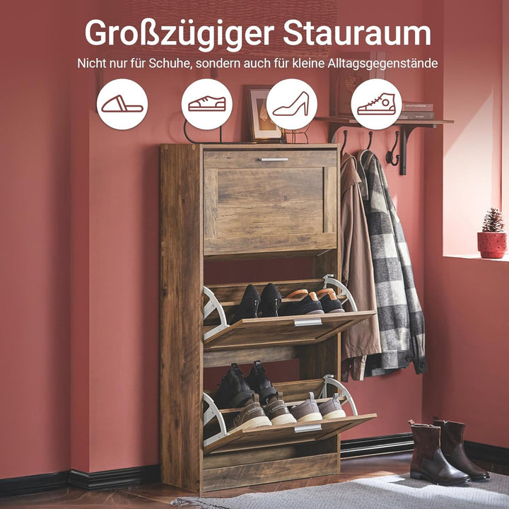 SoBuy Schuhschrank schmal Schuhkipper mit 3 Klappen – Platzsparendes Schuhregal geschlossen mit höhe