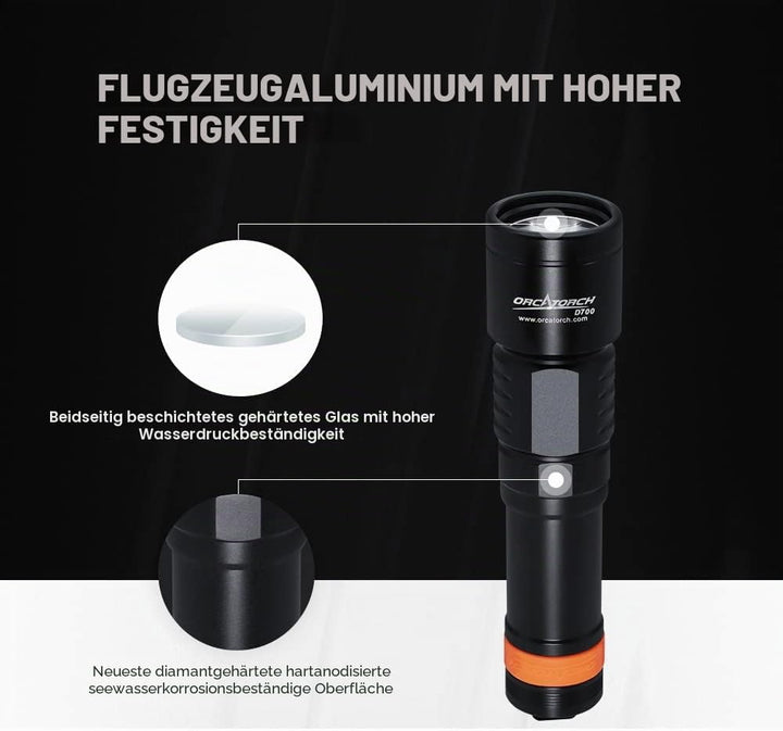 ORCATORCH D700 Tauchlicht 1700 Lumen Tauchlampe 150 m Tiefe Unterwasser Tauchlampe mit 21700 Grossba