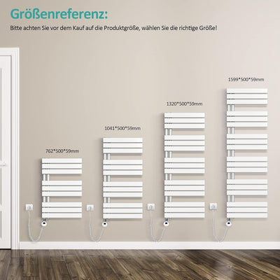 EMKE Badheizkörper Elektrisch 1320x600 mm, Handtuchheizkörper Elektrisch mit Thermostat Gebogen Hand