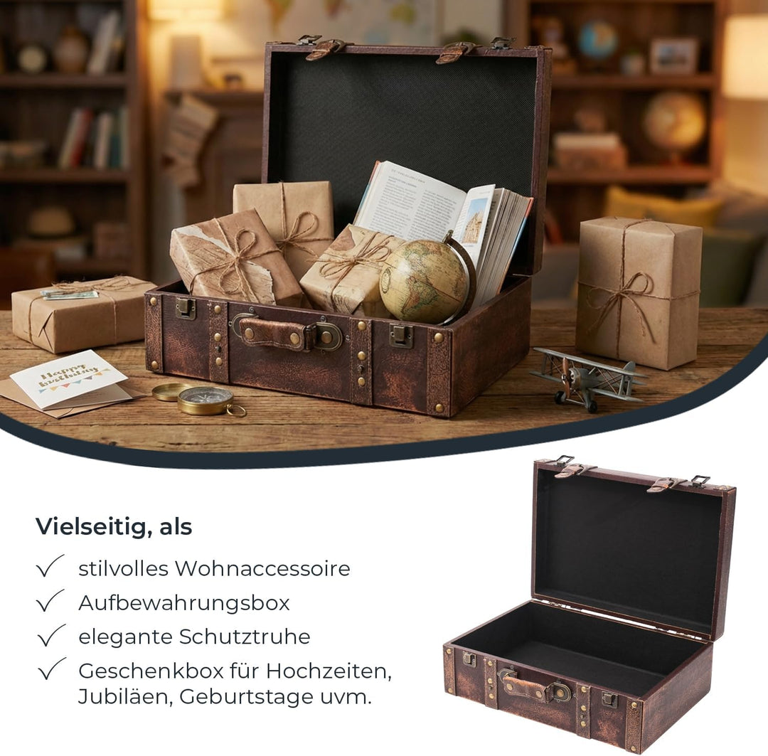 HMF VKO103 Vintage Koffer aus Holz | 38 x 26 x 13 cm | Gross | Deko Klassik 38 cm Klassik, 38 cm Kla