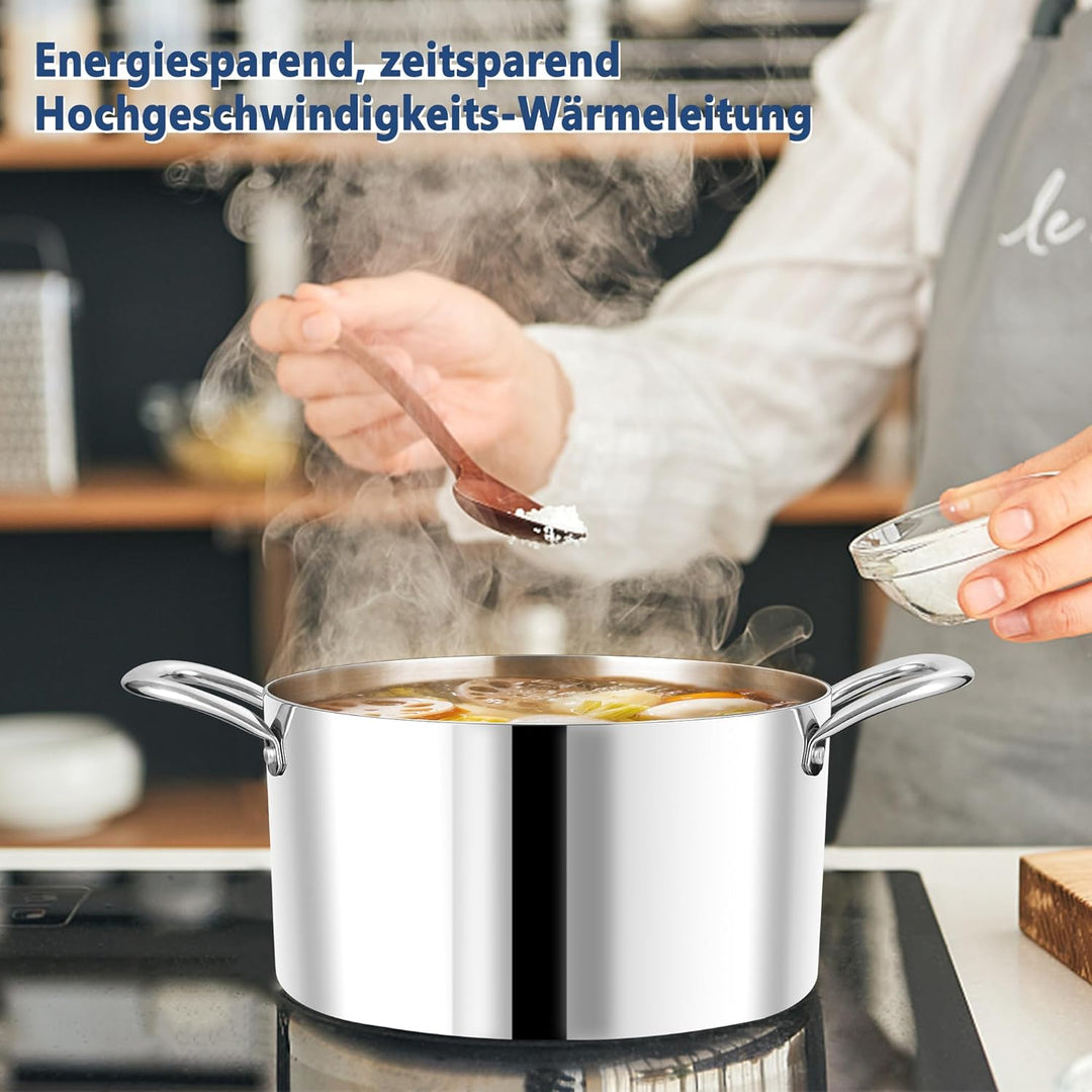 Joyfair Kochtöpfe, 20cm Kochtopf Suppentopf mit Glasdeckel, 3,3L Premium 3-Lagiger Edelstahl Fleisch