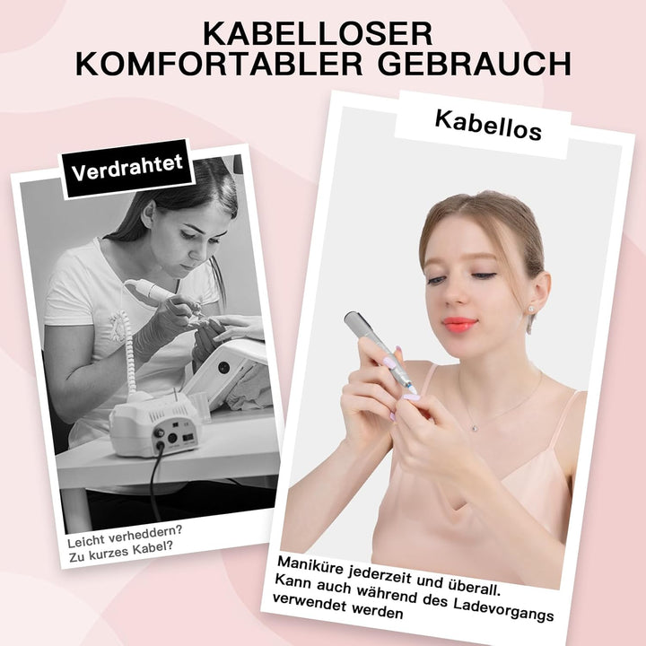 Elektrische Nagelfraser Kabellos für Gelnägel 12 in 1 Maniküre Pediküre Set Elektrisch Akku for Natu