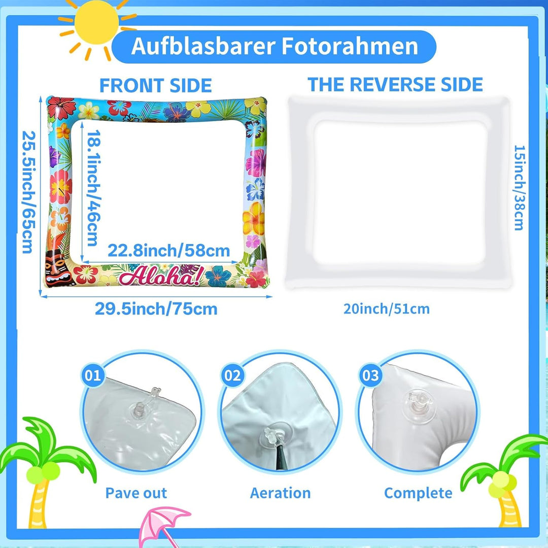 Hawaii Fotobox Accessoires 30 Stück mit Aufblasbarem Fotorahmen 75 x 65cm, Sommer Foto Requisiten, P