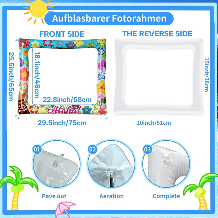 Hawaii Fotobox Accessoires 30 Stück mit Aufblasbarem Fotorahmen 75 x 65cm, Sommer Foto Requisiten, P