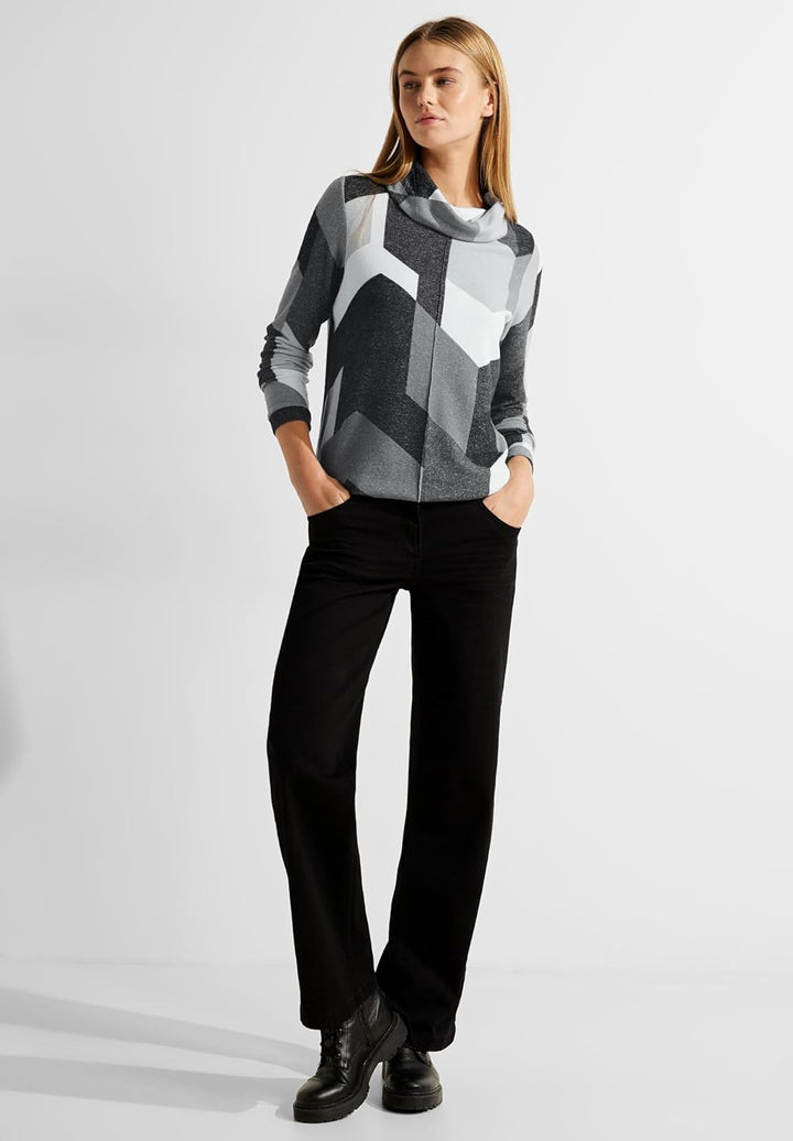 Cecil Damen Langarmshirt, Black Melange