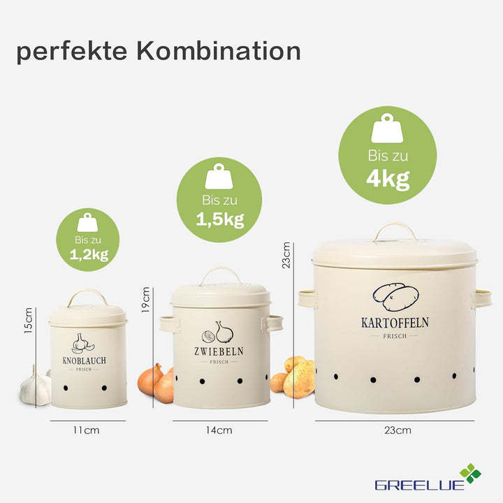 GREELUE Premium Kartoffel Aufbewahrungsbox [3er Set], Kartoffeln, Zwiebeln und Knoblauch Aufbewahrun