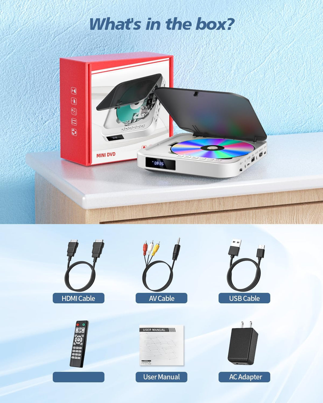 Mini-DVD-Player HDMI, kleine DVD-Player, grau
