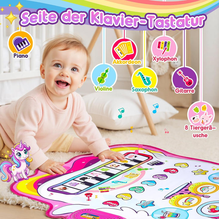 Baby Spielzeug Ab 1 2 Jahre Mädchen, Einhorn 3-in-1 Musikmatte Mit 8 Tiergeräuschen, 10 Demoliedern