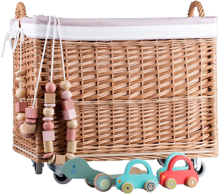 e-wicker24 Weidenkorb Aufbewahrungskorb rechteckiger Wäschekorb aus Weidengeflecht mit Rollen und St