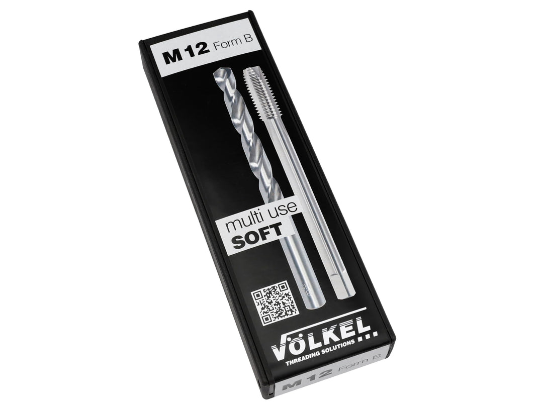 VÖLKEL Twinbox Set 2-teilig | Maschinengewindebohrer + Spiralbohrer | DIN 371, M12 x 1.75 | HSS-E Ge