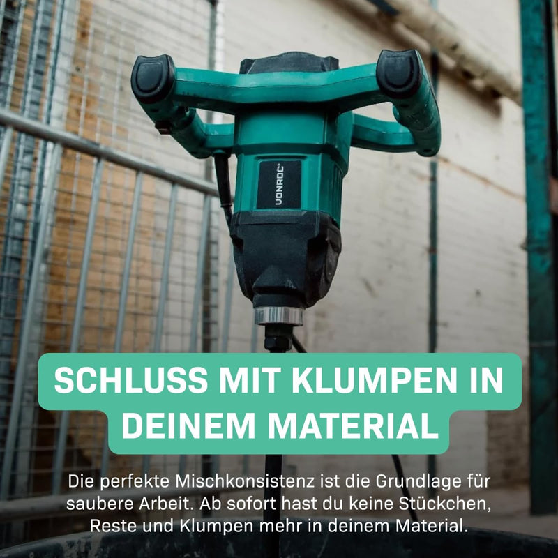 VONROC Farb- / Betonmischer 1200W - Soft Start - 3m Gummikabel - Inklusive Rührstab