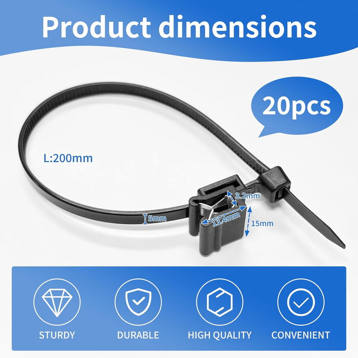 Kabelbinder mit Clip Kabelbinderhalter - 20X PV Kabelbinder UV Beständig mit Clip, Kabelbinder mit R